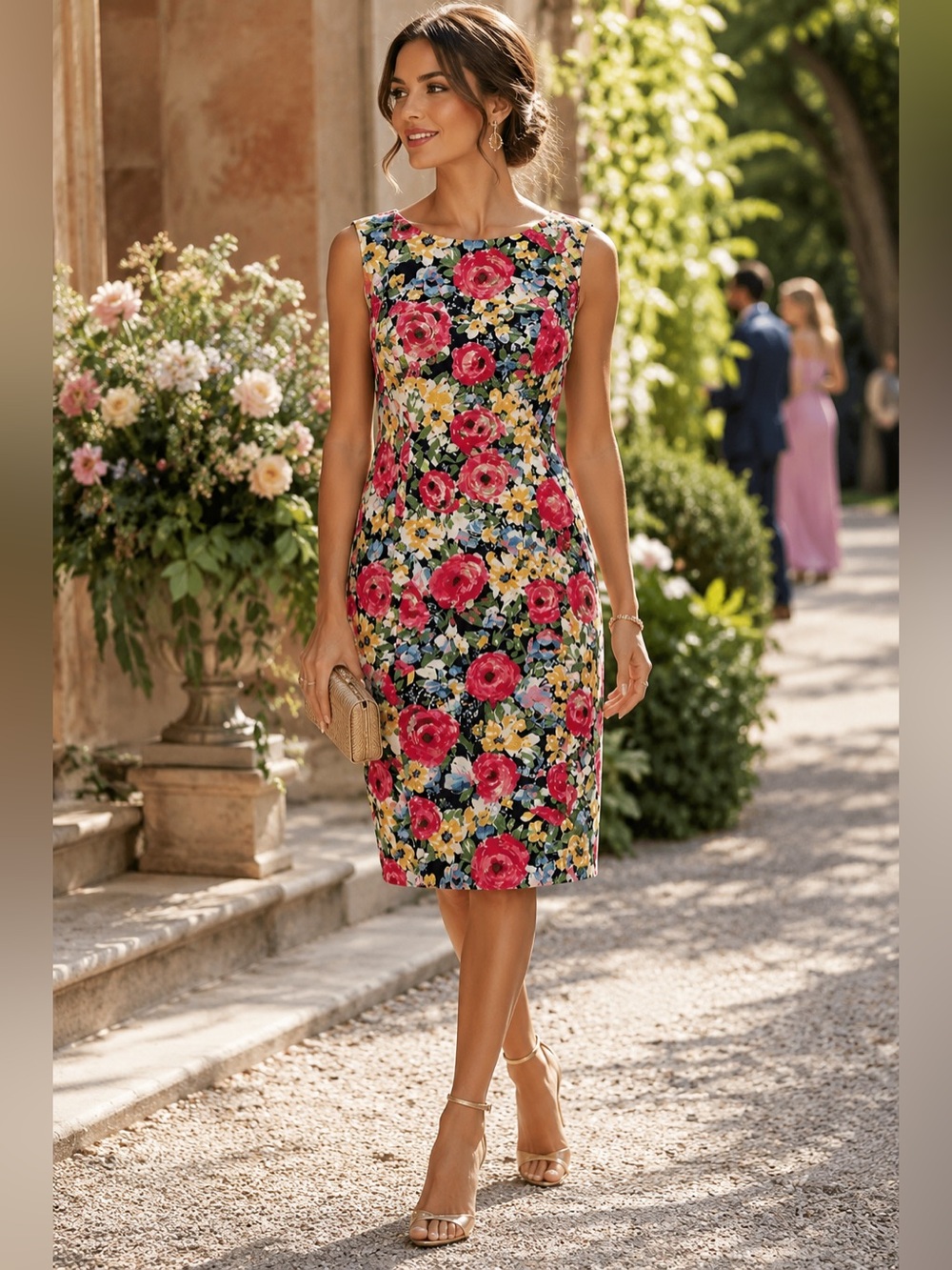 Talbots Sleeveless Sheath Midi Dress Floral Print Cotton Autumn Wedding Guest 12